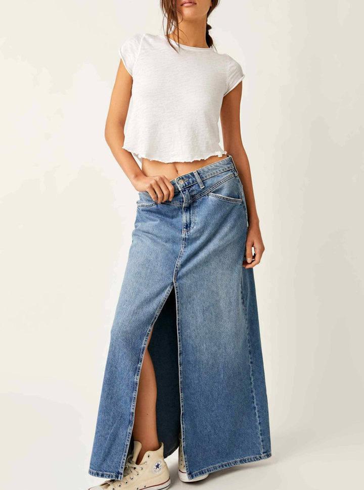 Free People Come As You Are Denim Maxi Skirt
