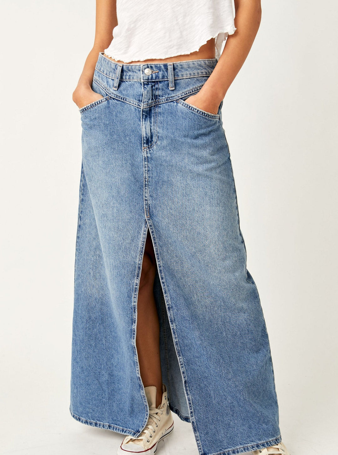 Free People Come As You Are Denim Maxi Skirt