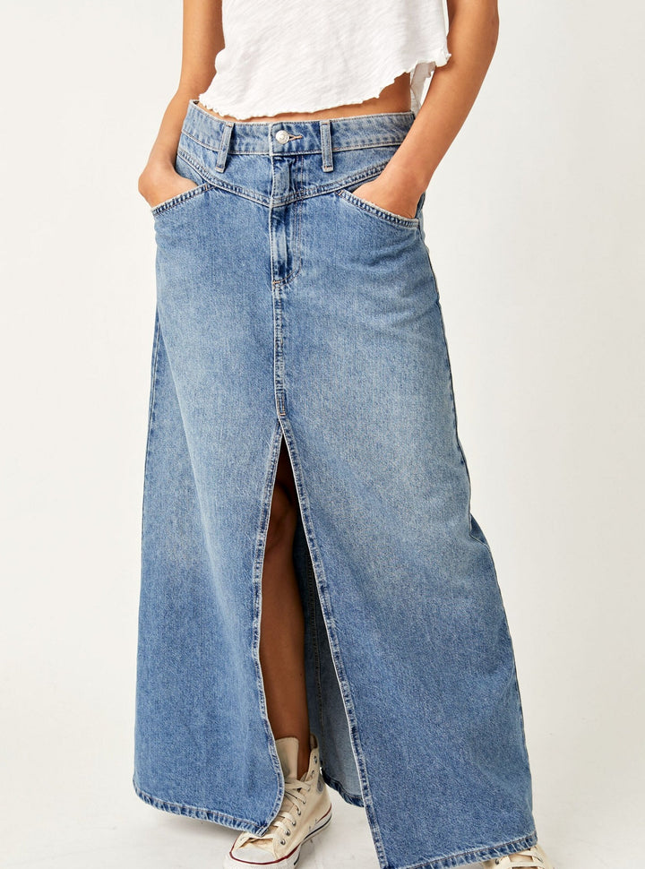 Free People Come As You Are Denim Maxi Skirt