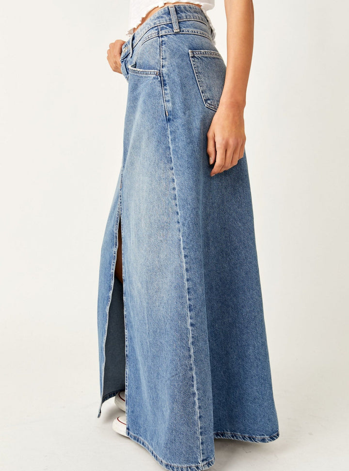 Free People Come As You Are Denim Maxi Skirt