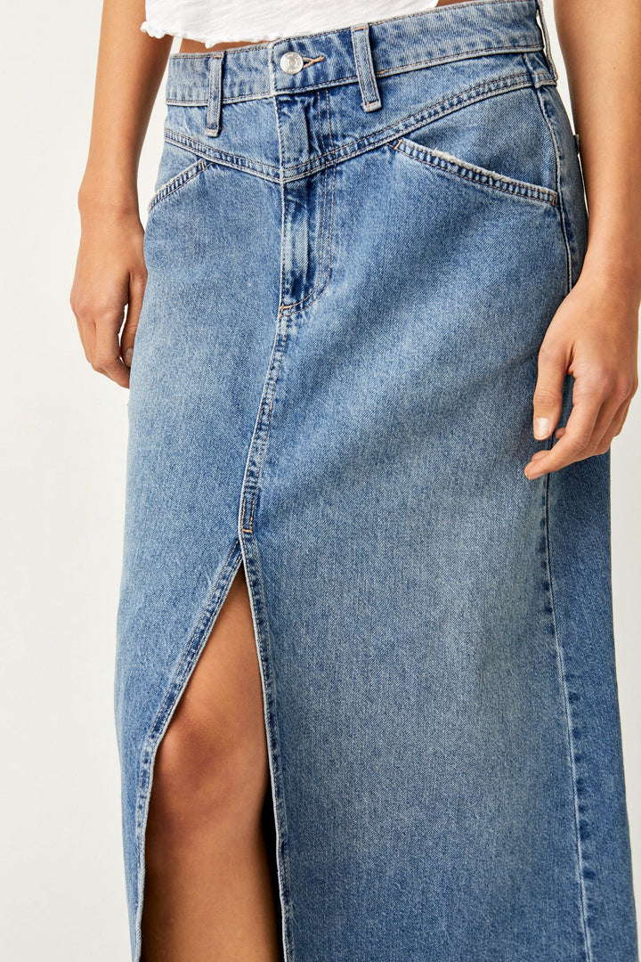 Free People Come As You Are Denim Maxi Skirt