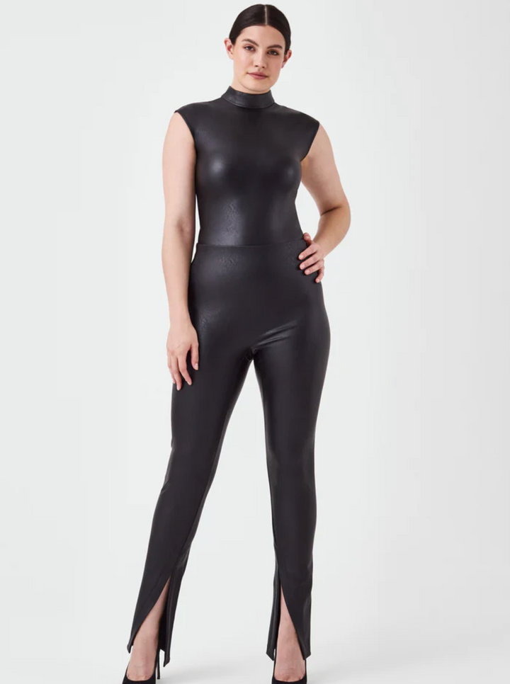 Spanx Leather Like Mock Neck Bodysuit