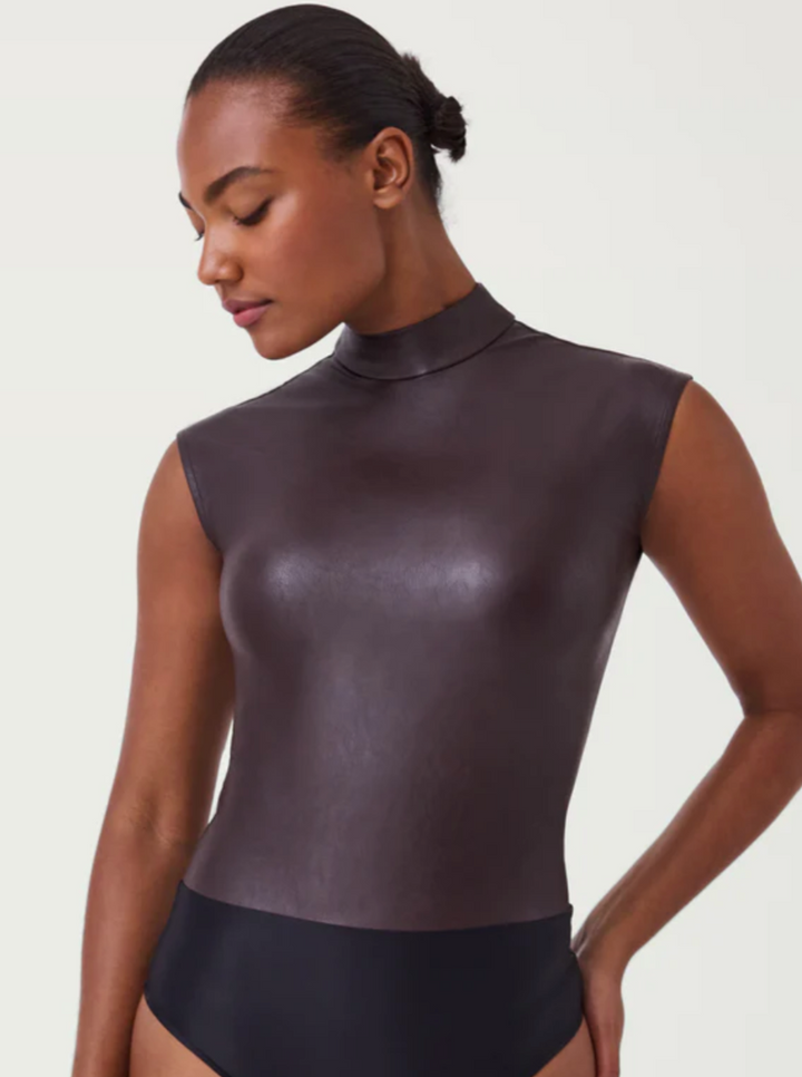 Spanx Leather Like Mock Neck Bodysuit