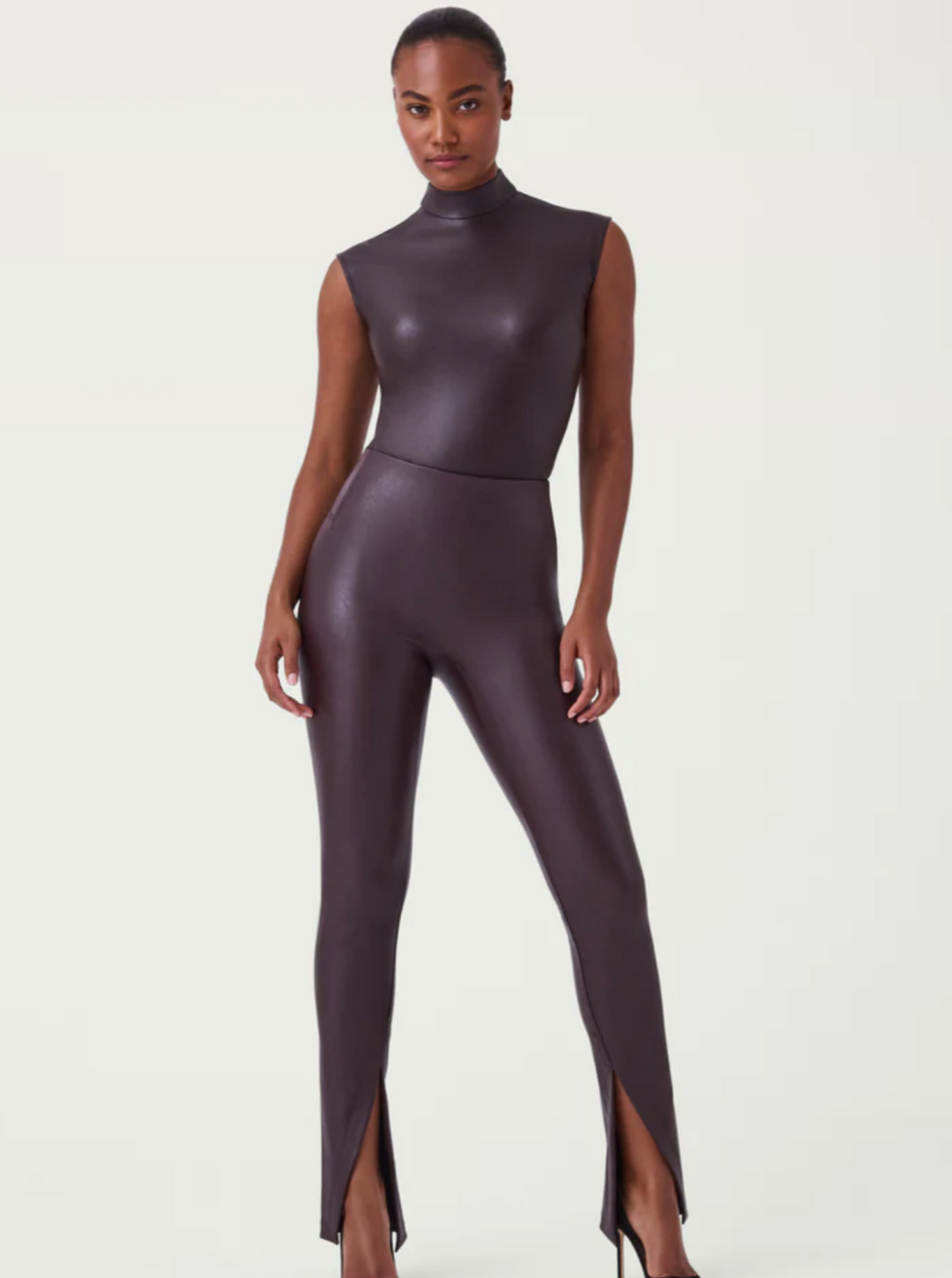 Spanx Leather Like Mock Neck Bodysuit