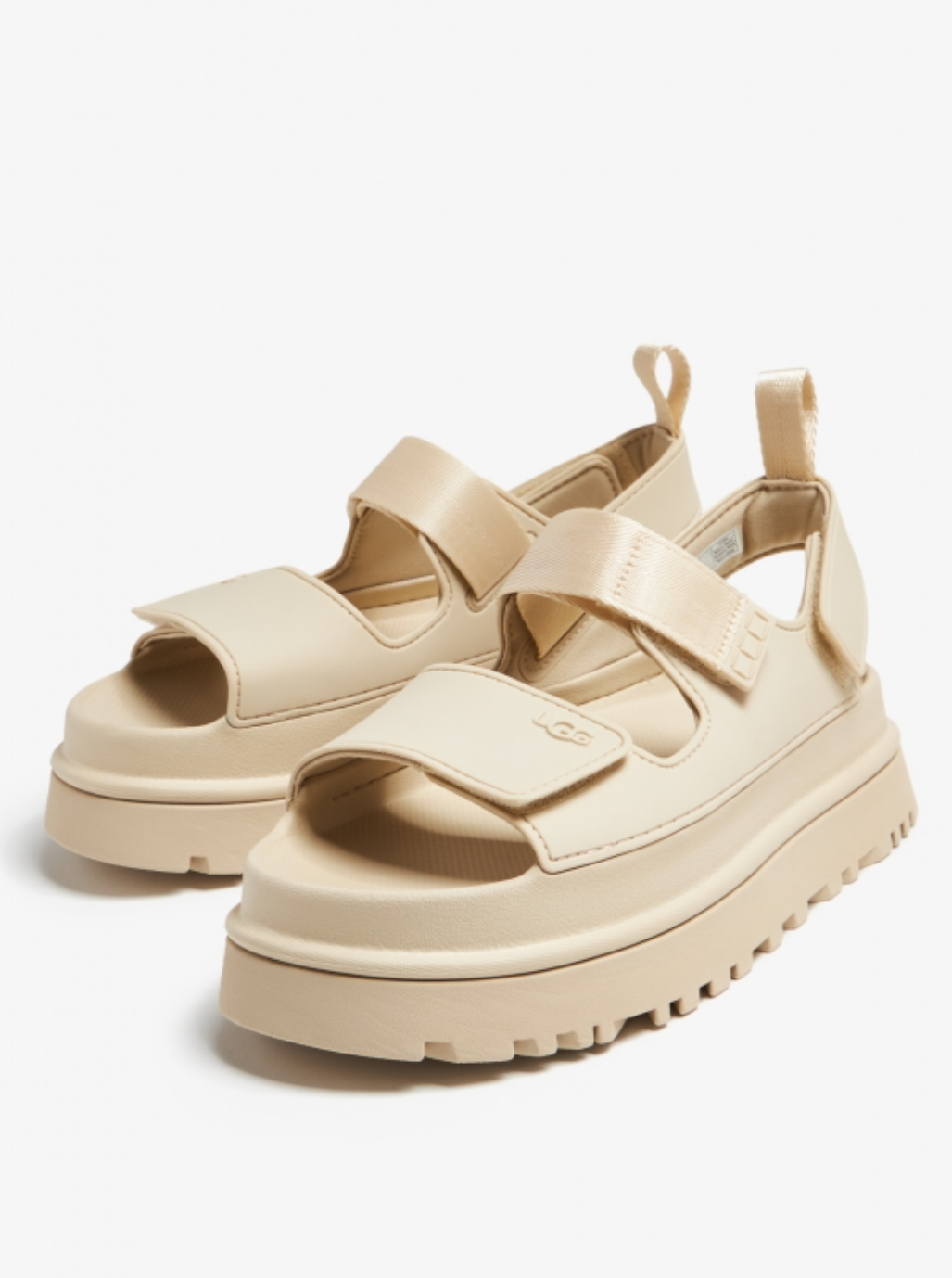 UGG BISON BROWN GOLDENGLOW PLATFORM STRAPPY SANDALS, WOMEN