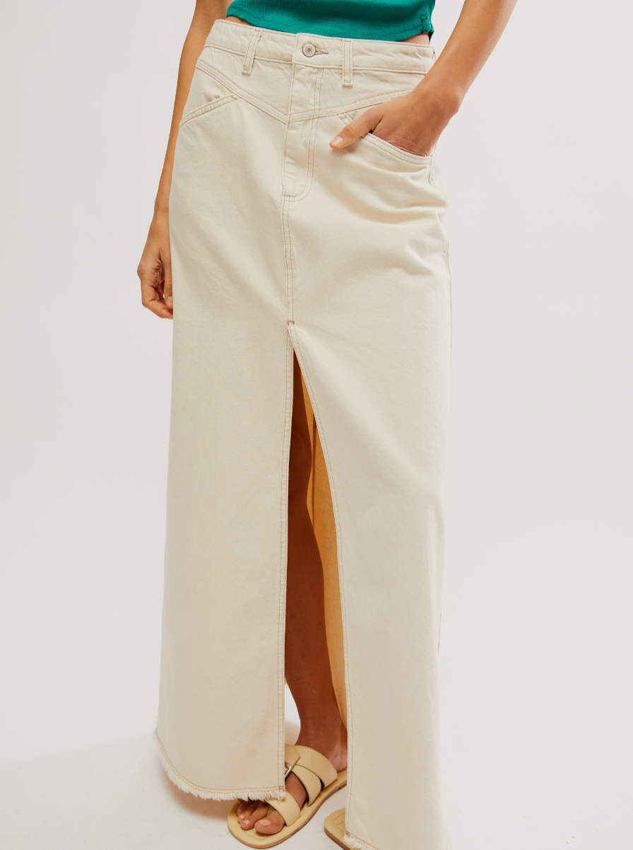Free People Come As You Are Denim Maxi Skirt