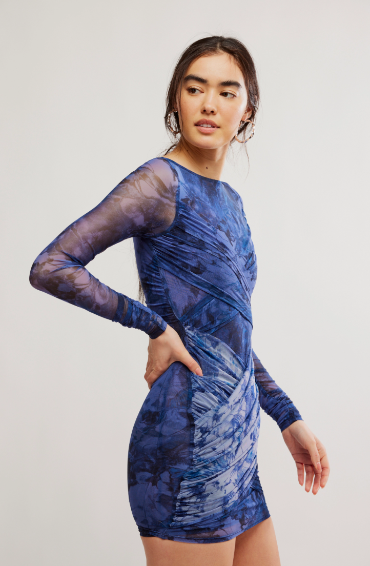 free people long sleeve mini dress Onda Drop-Waist Long-Sleeve Mini Dress