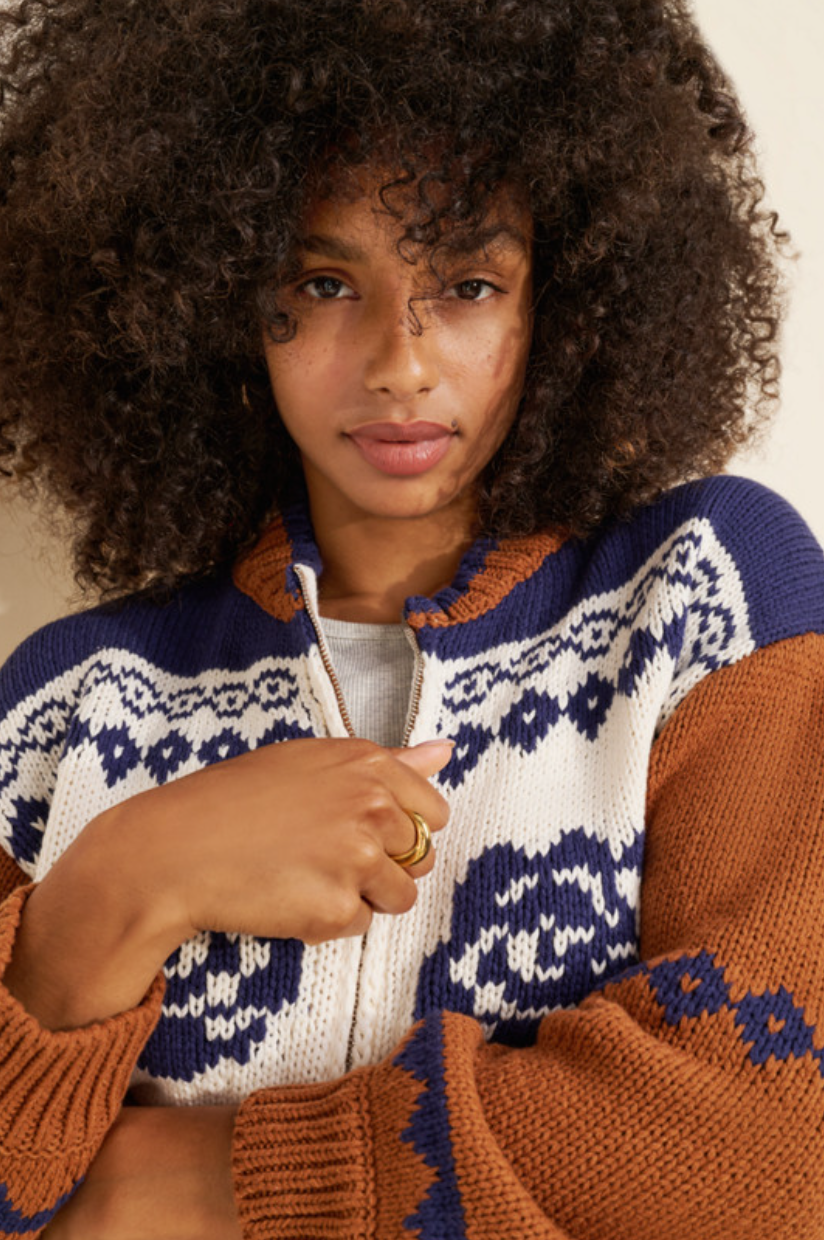 Sage the Label Sweet Rose Jacquard Zip Sweater Jacket