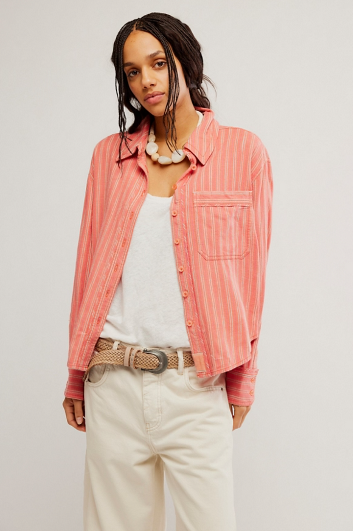 Free People Striped Linen Laurel Top