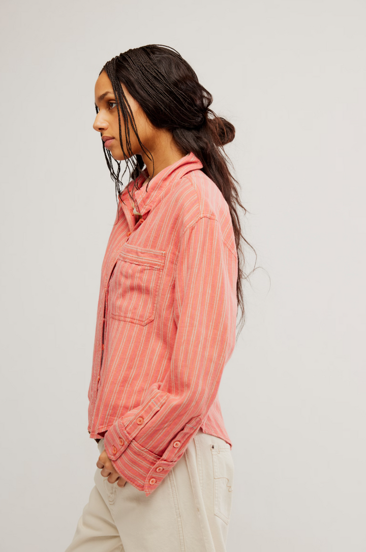 Free People Striped Linen Laurel Top