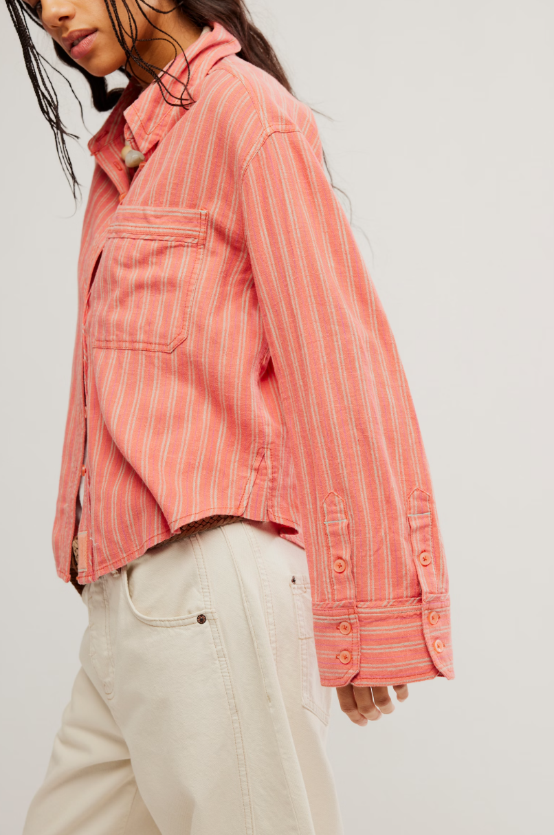 Free People Striped Linen Laurel Top