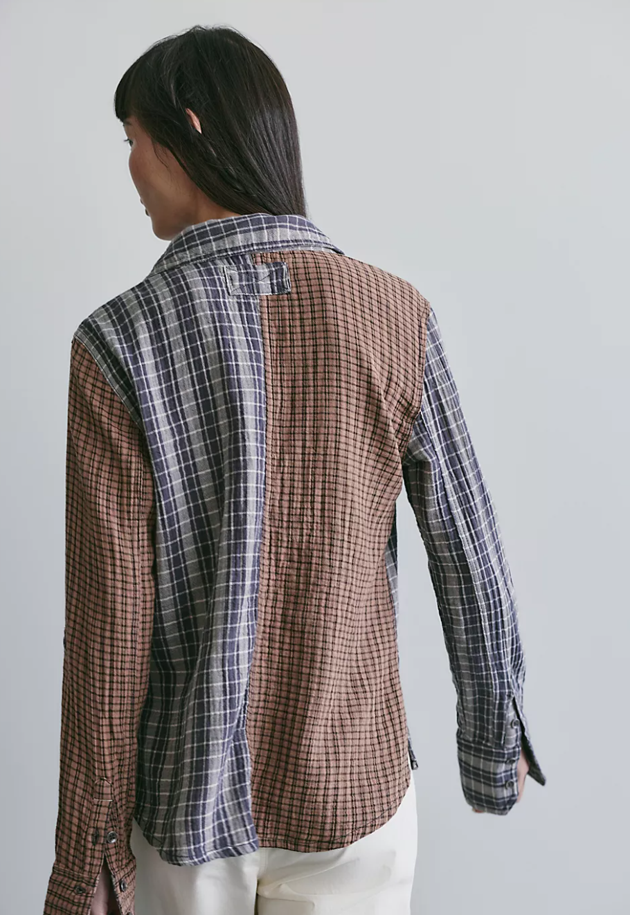 Free People Benny Slim Plaid Button Down