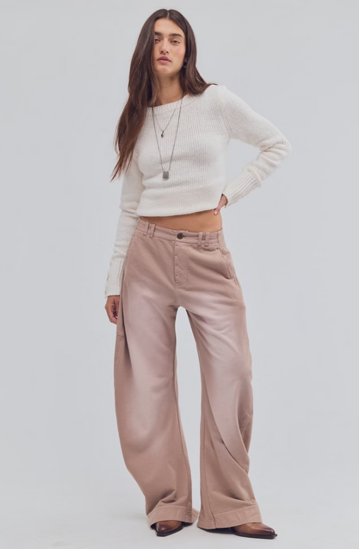 Free People Spotlight Knit Trouser in Stucco