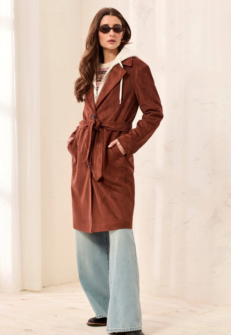 Tribal Fall Favorite Trench Coat with Removable Hood