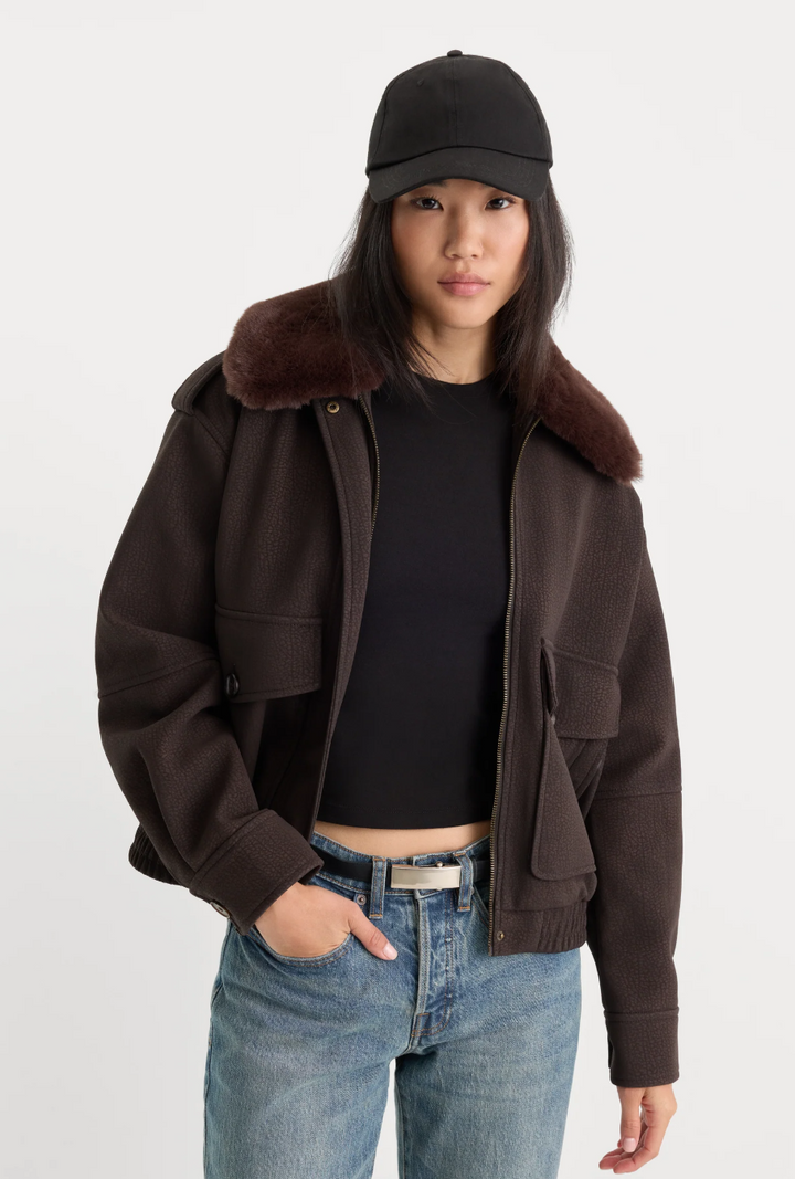 Good American The Faux Leather Bomber