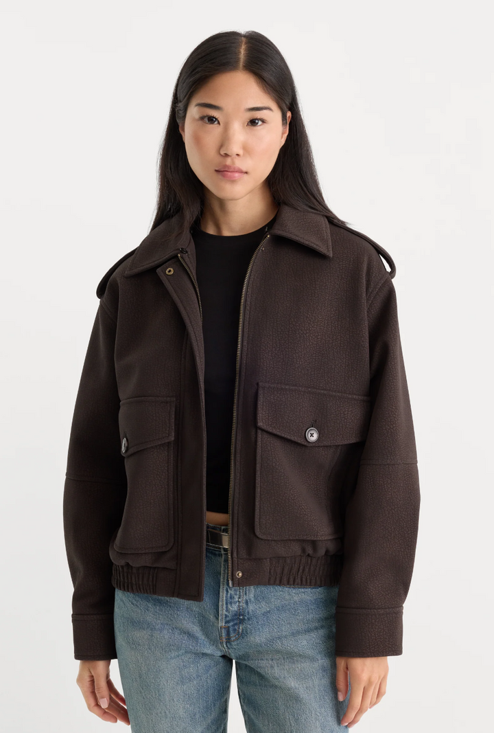 Good American The Faux Leather Bomber