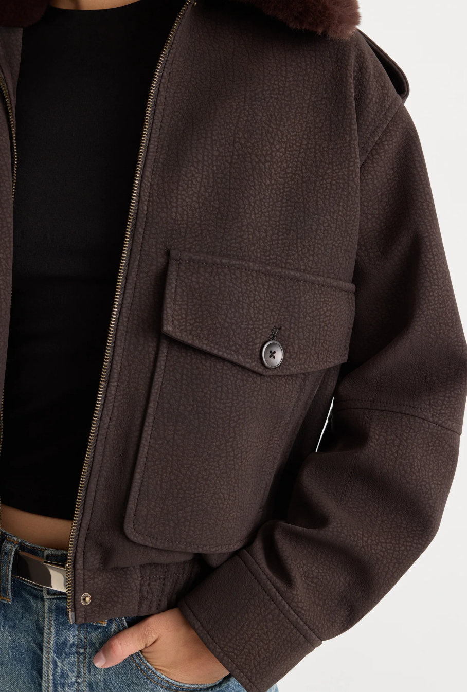 Good American The Faux Leather Bomber