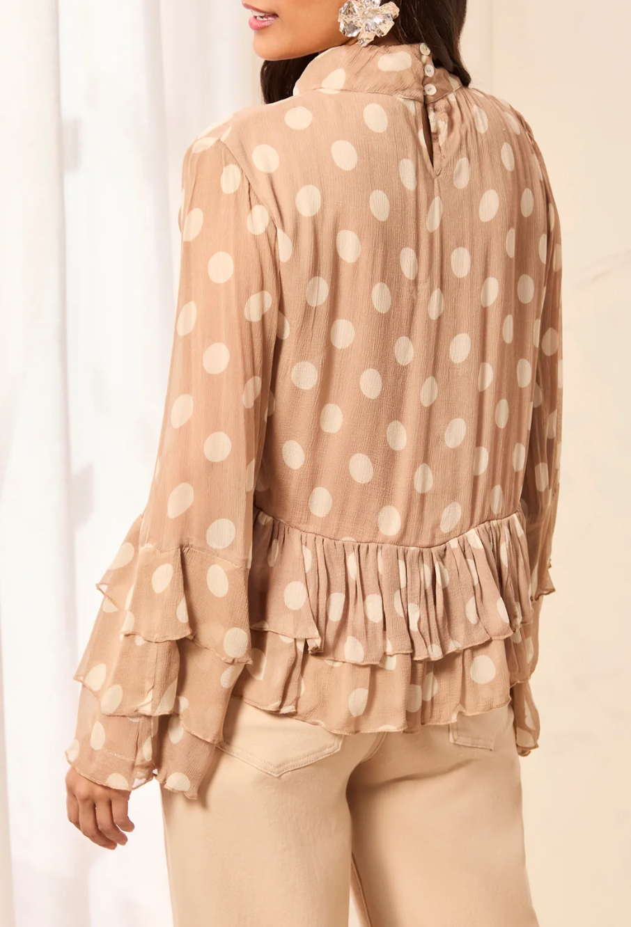 Tribal Dottie Mock Neck Peplum Blouse