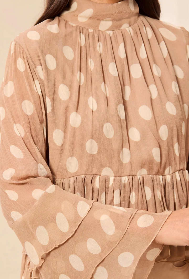 Tribal Dottie Mock Neck Peplum Blouse