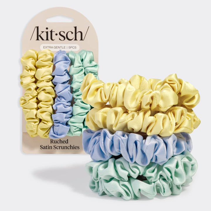 Kitsch Ruched Satin Scrunchies 5pc Set - Multi-color