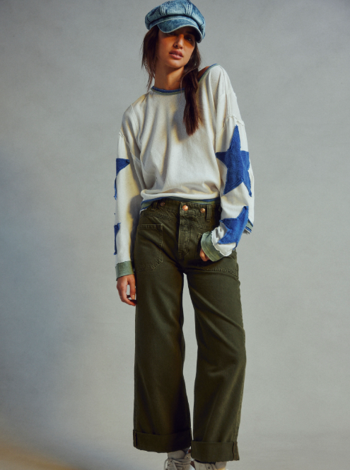 Free People Palmer Cuffed Jean in Army