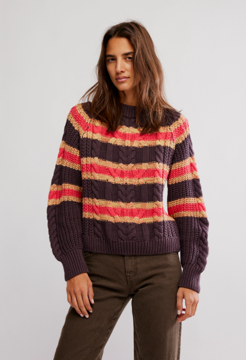 Free People Frankie Cable Stiped Sweater
