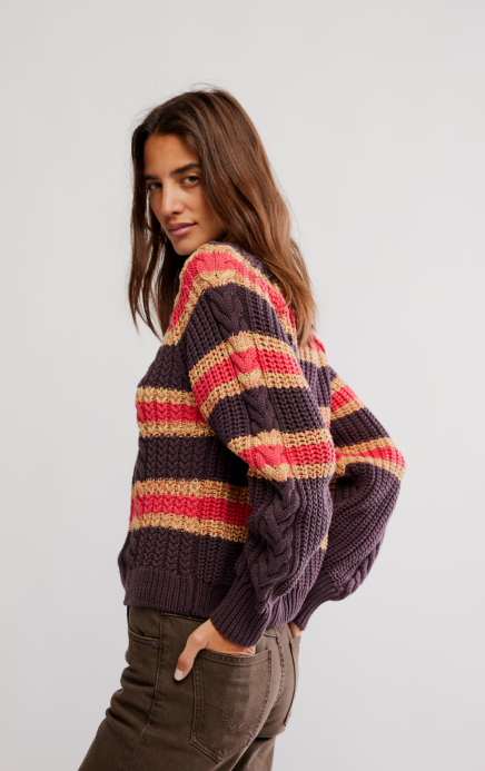 Free People Frankie Cable Stiped Sweater