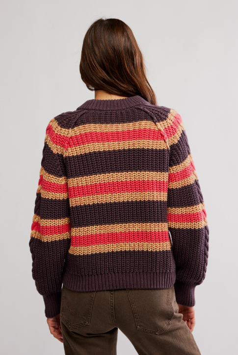 Free People Frankie Cable Stiped Sweater