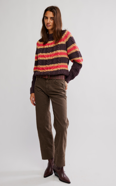 Free People Frankie Cable Stiped Sweater