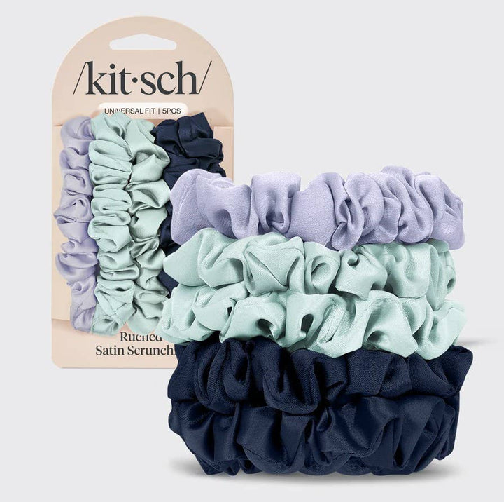 Kitsch Ruched Satin Scrunchies 5pc Set - Garden Bouquet
