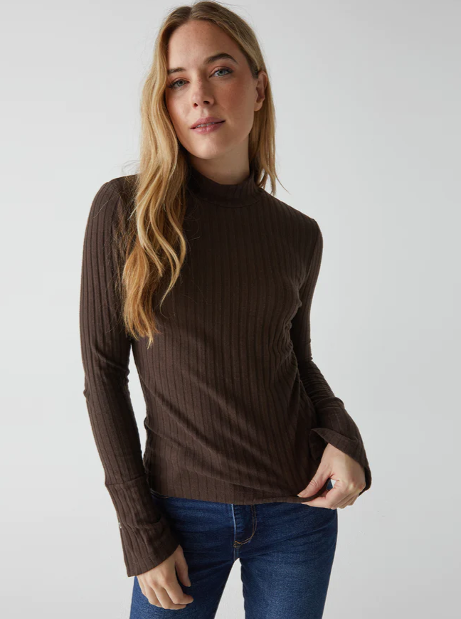 Michael Stars Opal Button Cuff Mockneck