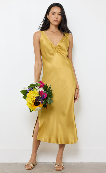 LA Made Socal V-Neck Front Shirring Dress