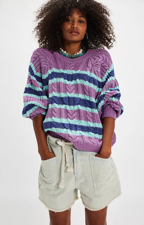 Free People Frankie Cable Striped Sweater