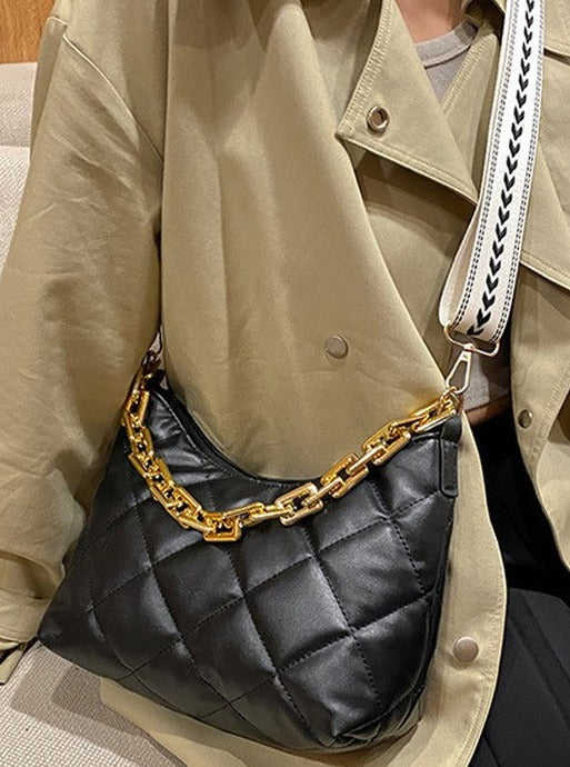 Real Stunner Taupe Quilted Crossbody Bag