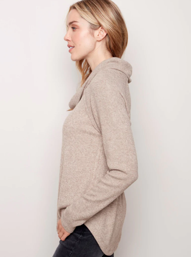 Charlie B All Yours Ribbed Cowl Neck Long Sleeve