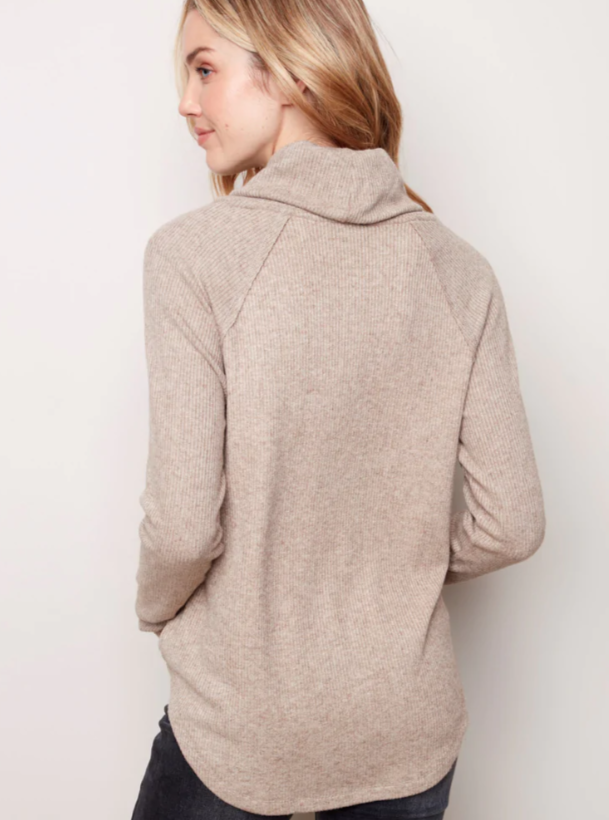 Charlie B All Yours Ribbed Cowl Neck Long Sleeve