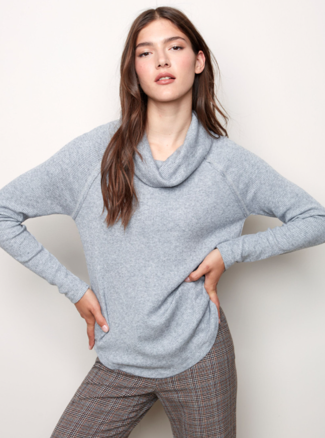 Charlie B All Yours Ribbed Cowl Neck Long Sleeve