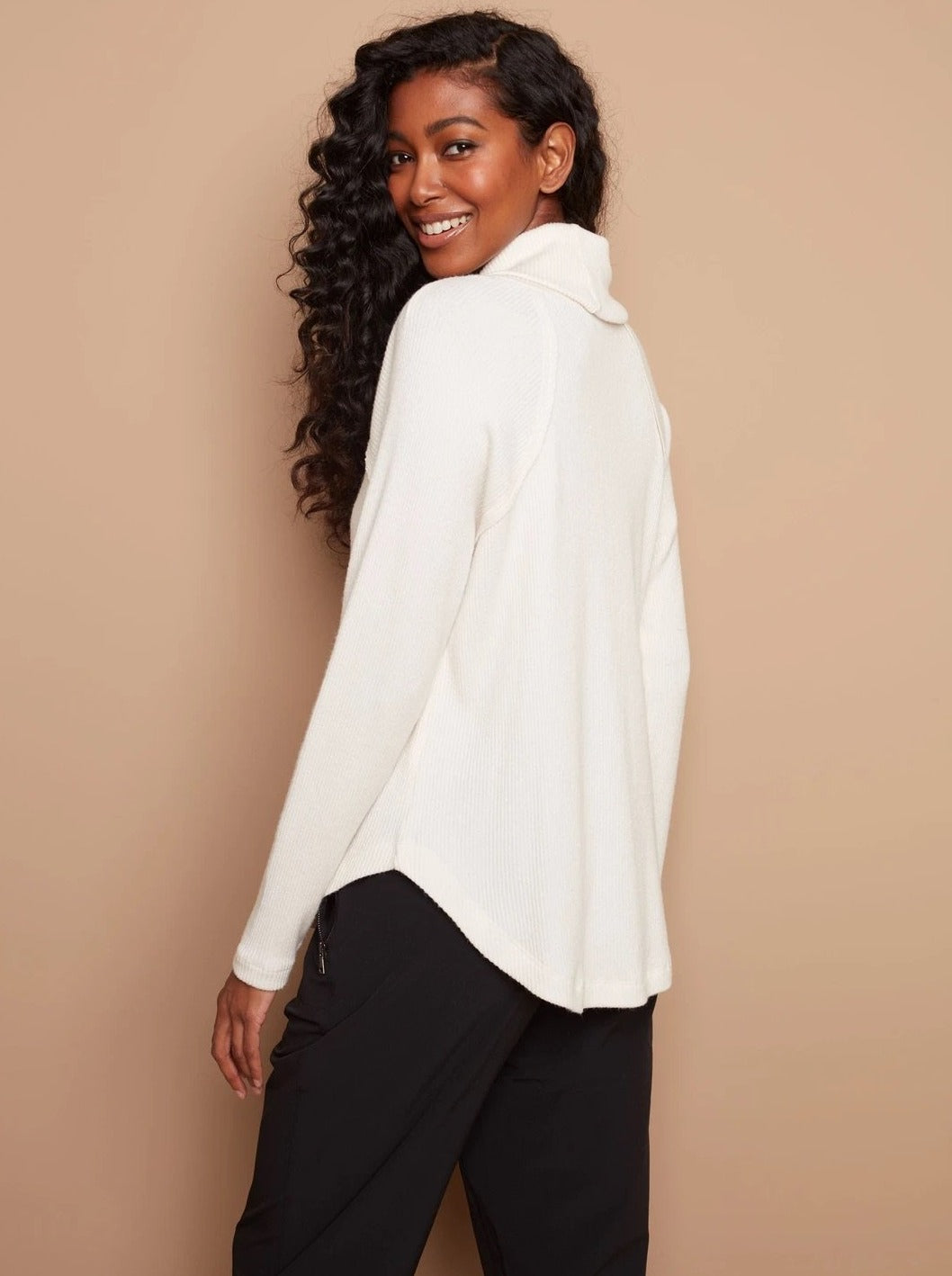 Charlie B All Yours Ribbed Cowl Neck Long Sleeve