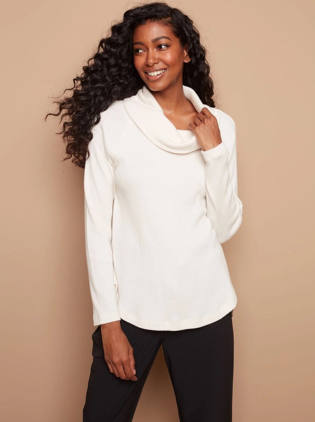 Charlie B All Yours Ribbed Cowl Neck Long Sleeve