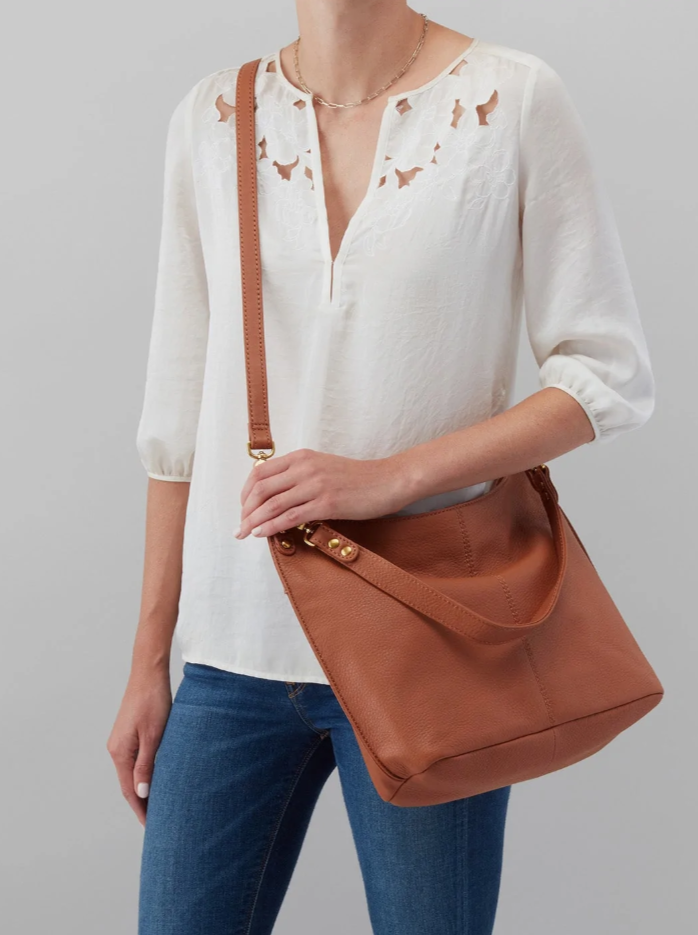 Debora leather shoulder/hobo bag dark taupe/brown